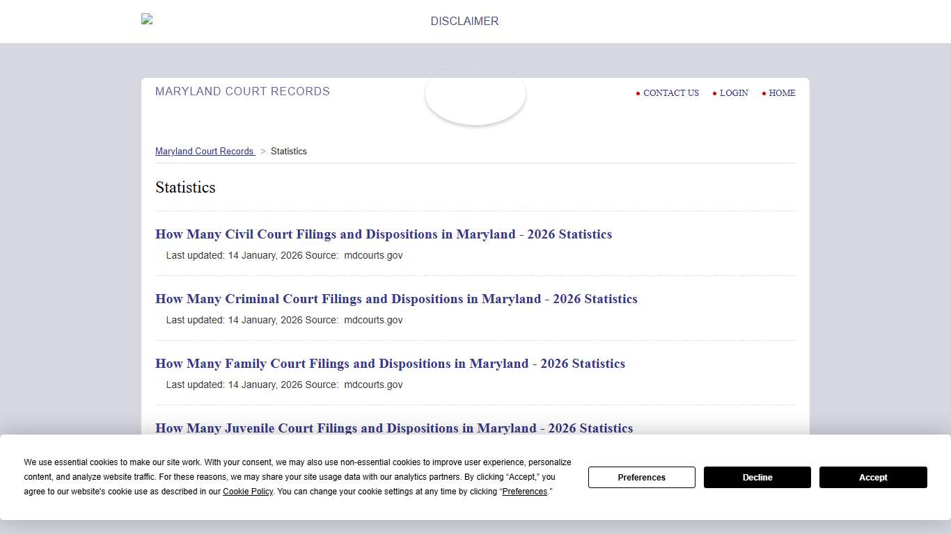 Maryland Court Records Statistics 2026 MarylandCourtRecords.us